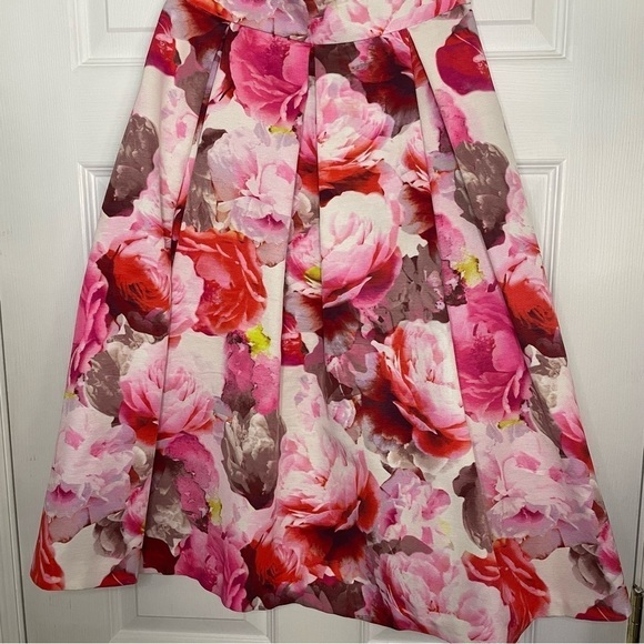 Eliza J Pink Multicolour Floral Midi Full Skirt 0 - Picture 8 of 8